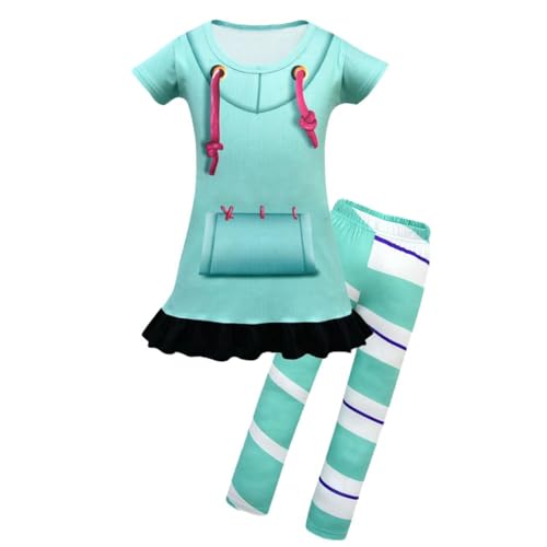 Lito Angels Prinzessin Vanellope Kleid Kostüm Verkleidung mit Leggings für Kinder Mädchen Größe 9-10 Jahre 140, Mintgrün von Lito Angels