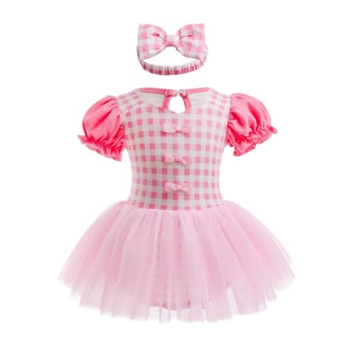 Lito Angels Rosa Gingham Prinzessin Kleid mit Stirnband für Baby Mädchen, Body Strampler Kostüm Verkleidung Größe 6-9 Monate 74 (Tag-Nummer 80) von Lito Angels
