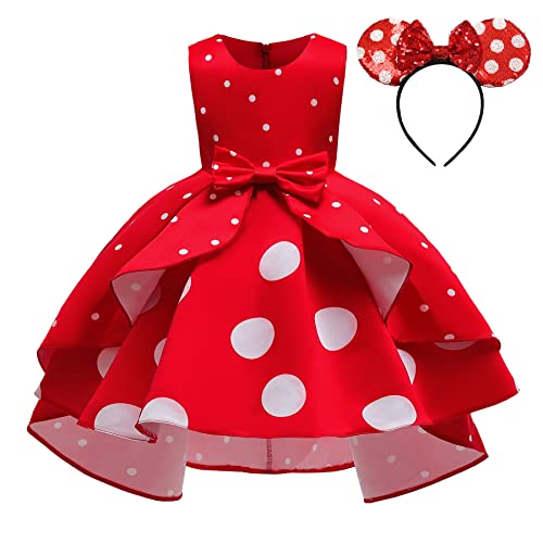 Lito Angels Rot Weiß Polka Dot Kleid für Mädchen Kinder, Minnie Mouse Kostüm Verkleidung mit Maus Ohren Haarreif, Größe 10-11 Jahre 146, 287 von Lito Angels
