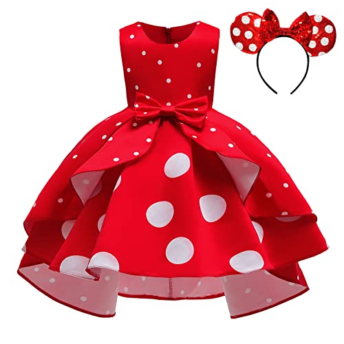 Lito Angels Rot Weiß Polka Dot Kleid für Mädchen Kinder, Minnie Mouse Kostüm Verkleidung mit Maus Ohren Haarreif, Größe 2-3 Jahre 98, 287 (Tag-Nummer 100) von Lito Angels