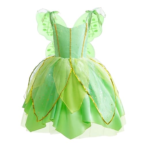 Lito Angels Tinkerbell Kostüm Grüne Fee Kleid Verkleidung mit Flügel für Mädchen Kinder, Größe 6-8 Jahre 122 (Tag-Nummer 130) von Lito Angels