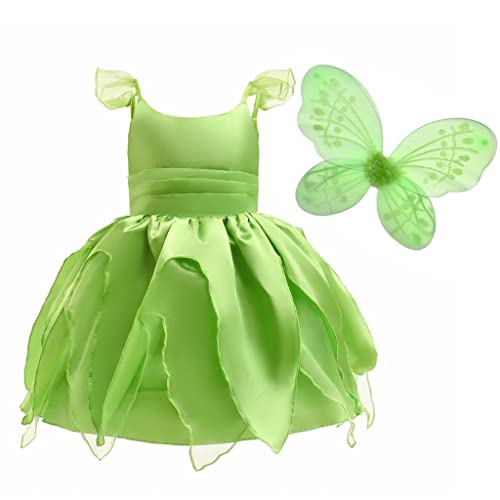 Lito Angels Tinkerbell Kostüm Grüne Fee Kleid Verkleidung mit Schmetterling Flügel für Mädchen Kinder, Größe 7-8 Jahre 128 von Lito Angels