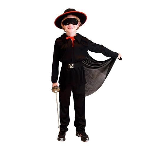 Lito Angels Zorro Kostüm Kleid Verkleidung mit Maske, Hut und Umhang für Kinder Jungen Größe 6-7 Jahre 122, Schwarz von Lito Angels