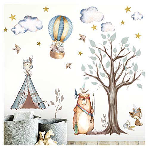 Little Deco Aufkleber Indianer Waldtiere I Wandbild L - 114 x 107 cm (BxH) I Zelt Sterne Wandsticker Kinder Wandtattoo Kinderzimmer Baby Deko Babyzimmer DL305 von Little Deco