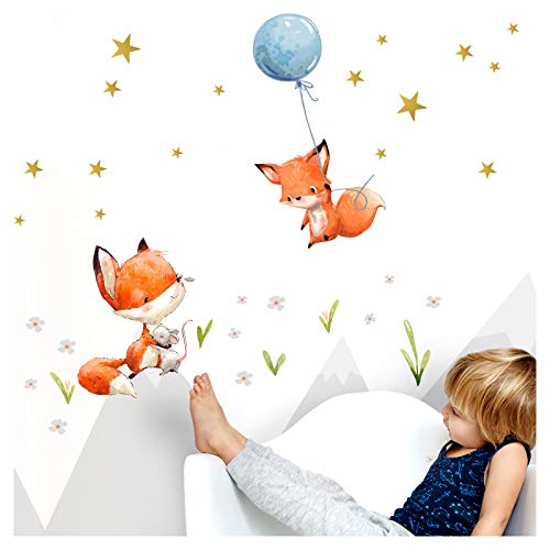 Little Deco Aufkleber Kinderzimmer Junge 2 Füchse I S - 63 x 70 cm (BxH) I Fuchs Luftballon Wandtattoo Kinderzimmer Tiere Deko Babyzimmer Kinder DL360 von Little Deco