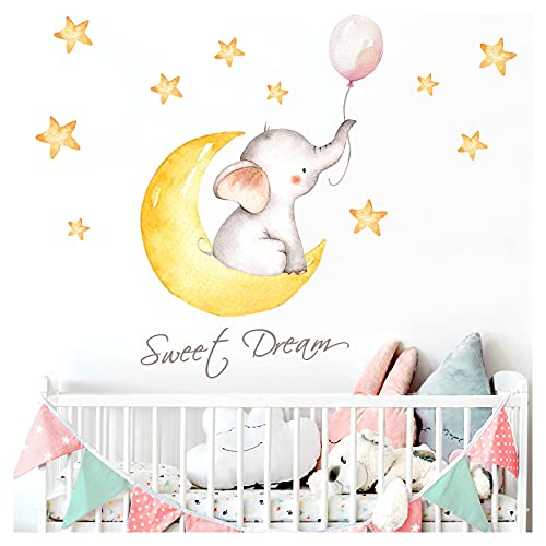 Little Deco Kinderzimmer Aufkleber Mädchen Elefant & Spruch Sweet Dream I 121 x 58 cm (BxH) I Mond Sterne Wandaufkleber Wandtattoo Tiere Deko Babyzimmer DL207-12 von Little Deco