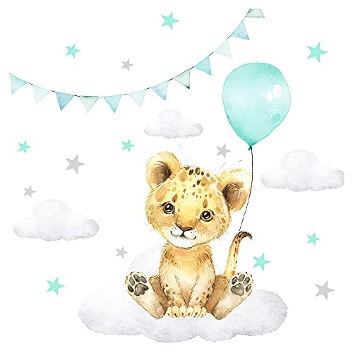 Little Deco Öko Wandtattoo Kinderzimmer Mädchen Junge Deko Wandsticker Baby Tiger Luftballon Sterne Safari Boho Wandbild selbstklebend für Kinder Mint DL212-30 von Little Deco