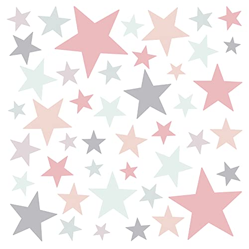 Little Deco Wandaufkleber 60 Sterne Kinderzimmer Mädchen Stars I Mint rosa grau I Wandtattoo Schlafzimmer Wandsticker Set bunt selbstklebend DL401 von Little Deco