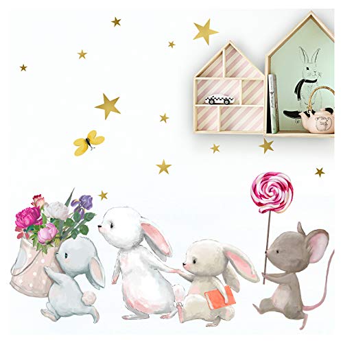 Little Deco Wandtattoo Babyzimmer Hasenfamilie und Maus I M - 121 x 84 cm (BxH) I Lolli Sterne Kinderbilder Deko Kinderzimmer Mädchen Aufkleber Sticker DL231 von Little Deco