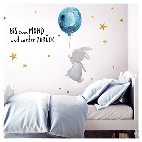 Little Deco Wandtattoo Bis zum Mond & Hase mit Luftballon I Wandbild 174 x 102 cm (BxH) I Kinderzimmer Babyzimmer Aufkleber Sticker Wandaufkleber Wandsticker Kinder DL133 von Little Deco