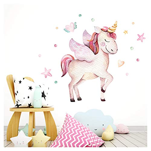 Little Deco Wandtattoo Einhorn & Herz mit Flügeln I XL - 75 x 62 cm (BxH) I Kinderzimmer Babyzimmer Aufkleber Sticker Wandaufkleber Wandsticker Klebeposter DL140 von Little Deco