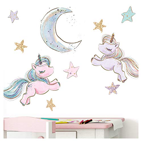 Little Deco Wandtattoo Kinderzimmer Einhorn Sterne Mond Lila I 2 A4 Bögen I Baby Wandsticker 2 Einhörner Wandaufkleber Babyzimmer Mädchenzimmer DL214-10 von Little Deco