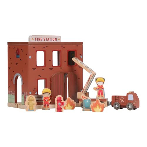 Little Dutch 2538 Holz Haus Feuerwache Feuerwehrstation mit Zubehör - rot von Little Dutch