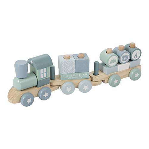 Little Dutch 4480 Holz Eisenbahn Zug mit Steckformen Adventure blau Mint 0422017 Holz-Eisenbahn mit Steck-Formen, Adventure Mint von Little Dutch