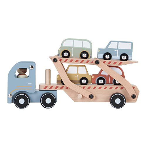 Little Dutch 7095 FSC Holz Autotransporter inkl. 4 Autos Blau von Little Dutch