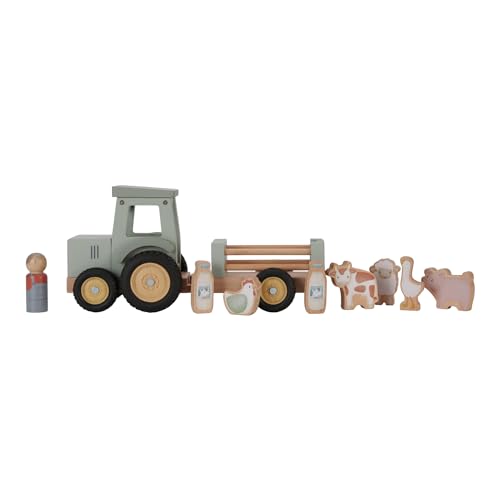 Little Dutch 7149 FSC Holz Traktor mit Anhänger grün - Little Farm von Little Dutch