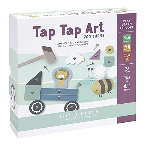Little Dutch Hammerspiel Nagelspiel Tap Tap Art 162 Teile Kreativität 3+ Jahre 1 Korkboden, Holzhammer, verschiedene Figuren aus Holz und Karton, 4 Szenenbeispiele, 70 Nägel von Little Dutch