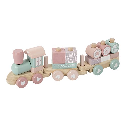 Little Dutch 0422015 Holz-Eisenbahn mit Steck-Formen adventure rosa von Little Dutch