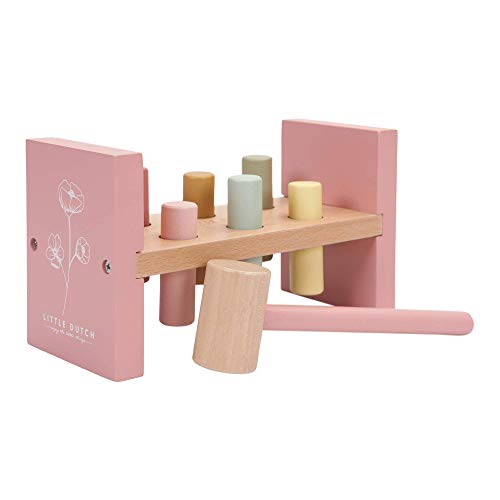 Little Dutch Holz Hammerbank Rosa (Wild Flowers Rosa) - Hammerbank - Holz - Unisex - Kleinkind - Ab 12 Monaten - 6 Stäbe und 1 Hammer - 9 x 22 x 15 cm von Little Dutch