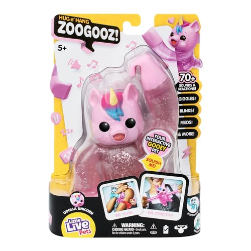 Little Live Pets Hug n' Hang Zoogooz Uoolla Einhorn Interaktives elektronisches Squishy dehnbares Spielzeug Haustier mit 70+ Sounds & Reaktionen Dehnen, Quetschen & Verbinden Sie Ihre Hände, zeigen von Little Live Pets