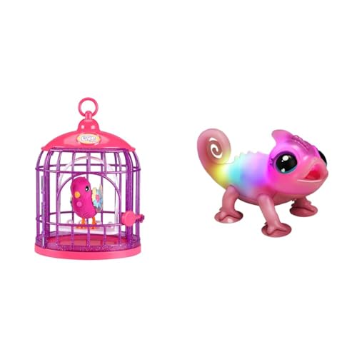 Little Live Pets Lil' Bird + Vogelhäuschen mit Tiara Twinkles & Chamäleon Nova, leuchtendes, interaktives Chamäleon mit Farbwechselfunktionen von Little Live Pets