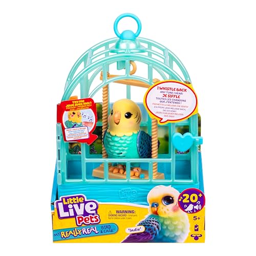 Little Live Pets My Really Real Bird & Cage – Indie, Interaktives, realistisches Vögelchen, Über 20 Geräusche & Reaktionen (Käfig: 25 cm, Bird: 10,9 cm), Aufnahme/Wiedergabe, Mitnehmen & Präsentieren von Little Live Pets