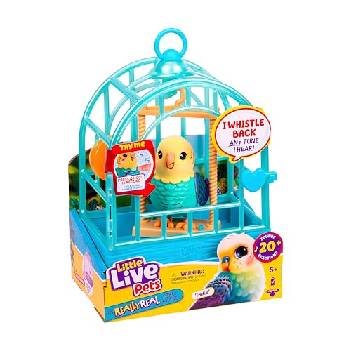 Little Live Pets My Really Real Bird & Cage – Indie, Interaktives, realistisches Vögelchen, Über 20 Geräusche & Reaktionen (Käfig: 25 cm, Bird: 10,9 cm), Aufnahme/Wiedergabe, Mitnehmen & Präsentieren von Little Live Pets