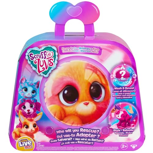 Little Live Pets Scruff-a-Luvs - Neon Pets Mystery Animal Reveal Waschen, pflegen und retten Sie ein süßes neonfarbenes Plüschtier von Little Live Pets
