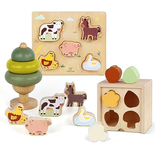Little Log Holz Montessori Spielzeug 3 in 1 Stapelturm aus Holz,Steckwürfel Formensortierer Sortierer Spielzeug, Tier Holzpuzzle Motorikspielzeug für Kleinkinder Lernspielzeug Geschenk für Baby Little Log Holz Montessori Spielzeug 3 in 1 Stapelturm aus Holz,Steckwürfel Formensortierer Sortierer Spielzeug, Tier Holzpuzzle Motorikspielzeug für Kleinkinder Lernspielzeug Geschenk für Baby von Little Log