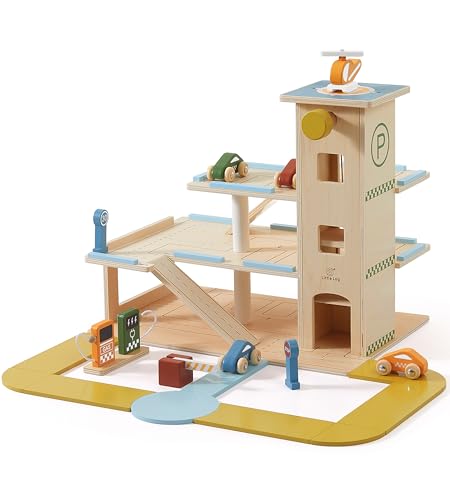 Little Log Holzspielzeug Parkgarage Autowäsche Zubehör, Spielgarage mit Aufzug, Hubschrauber, 21 teiliges Holzspielzeug Set mit 3 Etagen für Kinder ab 3 Jahren Little Log Holzspielzeug Parkgarage Autowäsche Zubehör, Spielgarage mit Aufzug, Hubschrauber, 21 teiliges Holzspielzeug Set mit 3 Etagen für Kinder ab 3 Jahren von Little Log