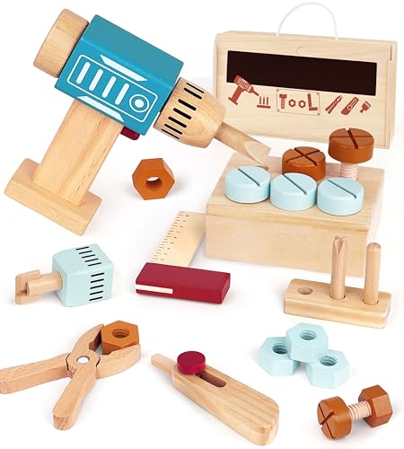 Little Log Werkzeugkoffer Kinder werkbank Holzspielzeug Werkzeugkasten mit Bohrer Rollenspiel Holzwerkzeugen konstruktionsspielzeug Geschenke für 3 jährige Jungen und Mädchen Little Log Werkzeugkoffer Kinder werkbank Holzspielzeug Werkzeugkasten mit Bohrer Rollenspiel Holzwerkzeugen konstruktionsspielzeug Geschenke für 3 jährige Jungen und Mädchen von Little Log