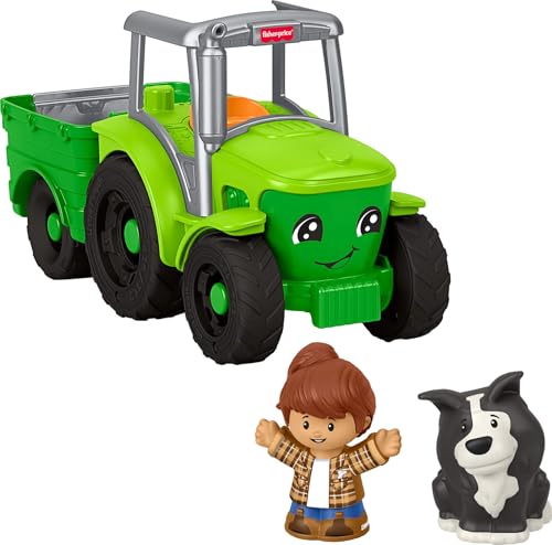 Fisher-Price Little People JCW70 Spielzeug-Traktor zum Schieben und Spielen, Musikalisches Bauernhof-Fahrzeug mit 2 Figuren für Rollenspiele, Kinder ab 1 Jahren von Little People