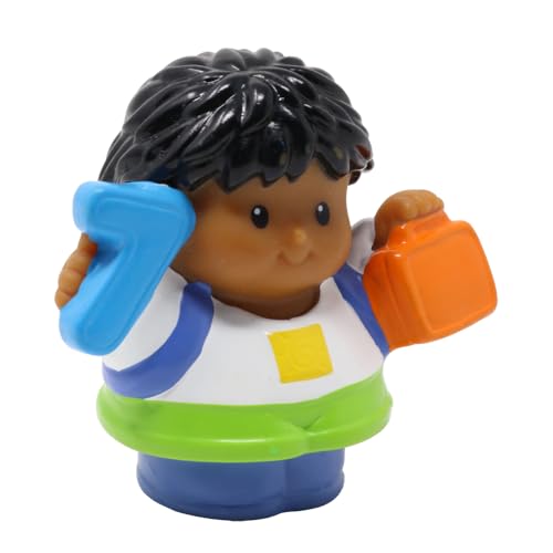 Little People Ersatzteil für Fisher-Price Time to Learn Vorschulspielset K0105 – Kleine Jungen-Figur trägt einen Rucksack, hält eine orangefarbene Lunchbox und eine blaue Zahl 7 Sieben von Little People