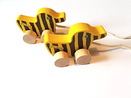 2 x Little Tiger Tigerente Holz 6cm Mit Schnur EIN Set/Made In Germany/Animiert Zum Nachziehen Nächsten Kindergeburtstag von Little Tiger