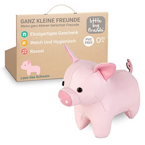 Little Big Friends Kleine Freunde | Rasselspielzeug | Spezielles Stofftier | Leicht zu reinigen | Leon das Schwein von Little Big Friends