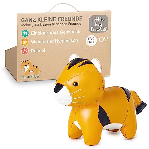 Little Big Friends Kleine Freunde | Rasselspielzeug | Spezielles Stofftier | Leicht zu reinigen| Tim der Tiger von Little Big Friends