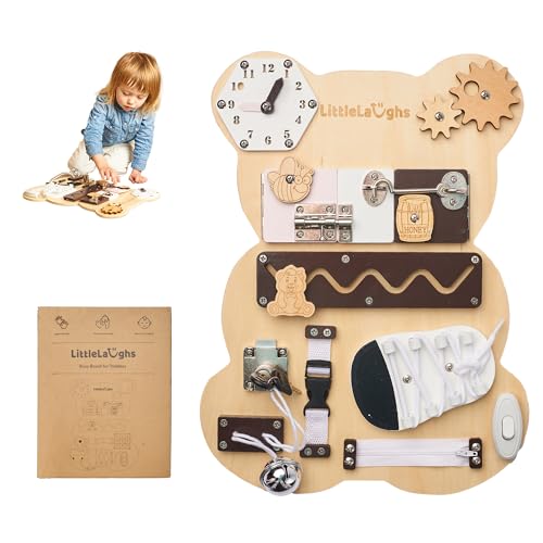 Motorikbrett Baby | Montessori Busy Board | Activity Board ab 1 Jahr | Montessori Brett ab 2 Jahre | Pädagogisch und Interaktiv | Motorik Wandspielzeug | Aktivität Board Für Kleinkinder (Version 1) von LittleLaughs