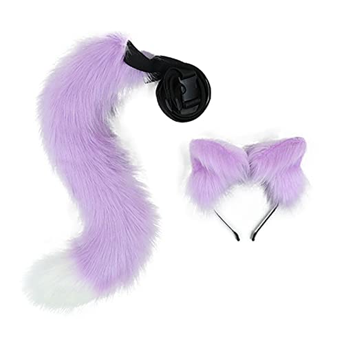 LittleLuluda Cosplay Furry Wolf Katze Fuchs Schwanz und Ohren Stirnband Set Kostüm Zubehör (lila) von LittleLuluda