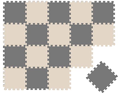 LittleTom 20 Teile Spielmatte Baby ab Null - 30x30 Schaumstoff Puzzlematte Kinder Isomatte Spielteppich - Puzzle Teppich Matte Krabbelmatte Abwaschbar Bodenschutzmatte Kinderzimmer, Grau Beige von LittleTom