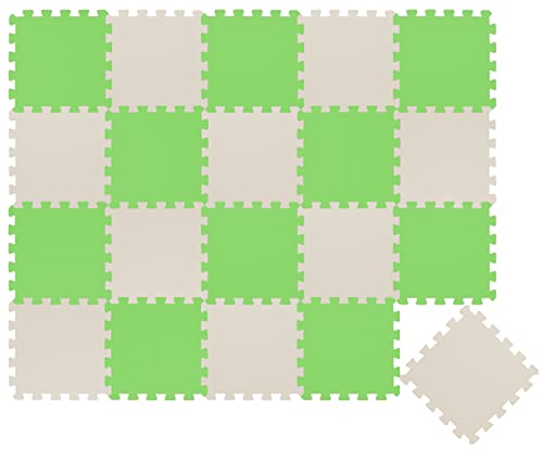 LittleTom 20 Teile Spielmatte Baby ab Null - 30x30 Schaumstoff Puzzlematte Kinder Isomatte Spielteppich - Puzzle Teppich Matte Krabbelmatte Abwaschbar Bodenschutzmatte Kinderzimmer, Grün Beige von LittleTom