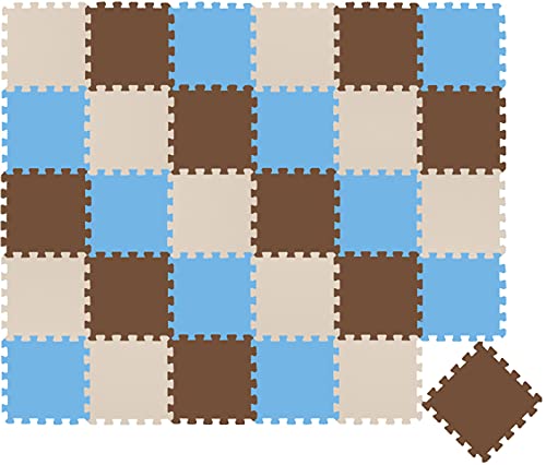 LittleTom 30 Teile Spielmatte Baby ab Null - 30x30 Schaumstoff Puzzlematte Isomatte Spielteppich Puzzle Teppich Matte Krabbelmatte Abwaschbar Bodenschutzmatte Kinderzimmer, Braun Beige Hellblau von LittleTom