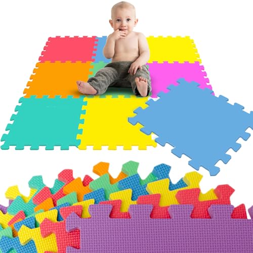 LittleTom 9 Teile Spielmatte Baby ab Null - 30x30 Schaumstoff Puzzlematte Kinder Isomatte Baby Spielteppich Outdoor - Puzzle Teppich Matte Baby Krabbelmatte Abwaschbar Bodenschutzmatte Kinderzimmer von LittleTom