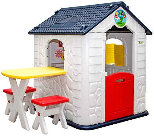 LittleTom Ab 1 Jahr: Gartenhaus Kinder mit Tisch - Wetterfestes Spielhaus Garten - Kinderhaus Kunststoff - Spielhaus Kinder Outdoor - Kleinkind Spielplatz für Garten Balkon - Kinderspielhaus Outdoor von LittleTom