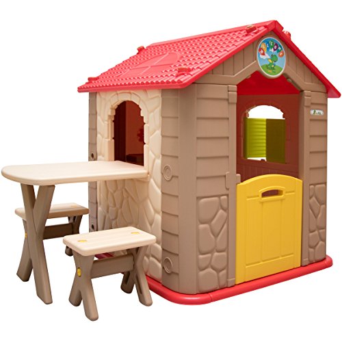 LittleTom Ab 1 Jahr: Gartenhaus Kinder mit Tisch - Wetterfestes Spielhaus Garten - Kinderhaus Kunststoff - Spielhaus Kinder Outdoor - Kleinkind Spielplatz für Garten Balkon - Kinderspielhaus Outdoor von LittleTom