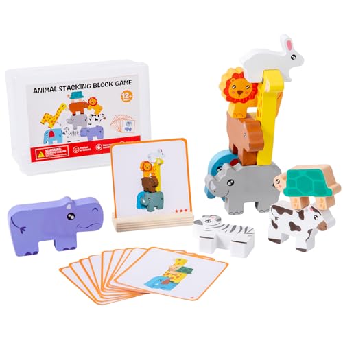 Littleboyny Montessori - Spielzeug für 2 3 4 Jahre alte Jungen Mädchen, Kind Spielzeug Alter 2-4, 10 Packung Holz Tierblöcke Sortieren Stapeln Bildung Puzzles, Mädchen Junge Geburtstag von Littleboyny