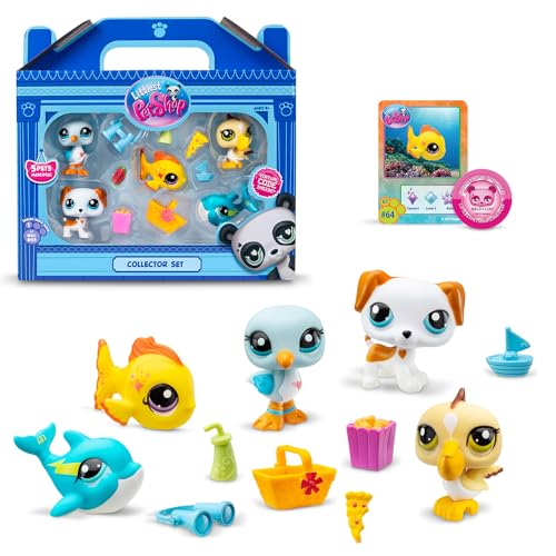 Littlest Pet Shop - Sammler-Set Strandthema - 5 Tiere und Zubehör - Offizielle Lizenz - Set LPS mit niedlichen Tierfiguren - Mini Tierfiguren - Spielzeug für Kinder ab 4 Jahren - BF00517 von Littlest Pet Shop