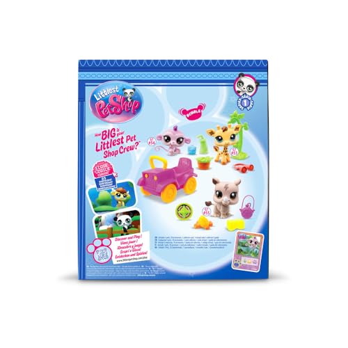 BANDAI Littlest Pet Shop - Pack Safari - 3 Tiere und Zubehör - Offizielle Lizenz - Süßes Tierfiguren-Spielset - Miniaturtierfiguren - Spielzeug für Kinder ab 3 Jahren - BF00524 von BANDAI