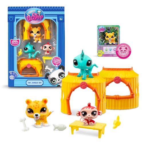 Bandai - Littlest Pet Shop - Tiki Jungle Pack - 3 Tiere und Zubehör - Offizielle Lizenz - Set süßer Tierfiguren - BF00515 von Bandai