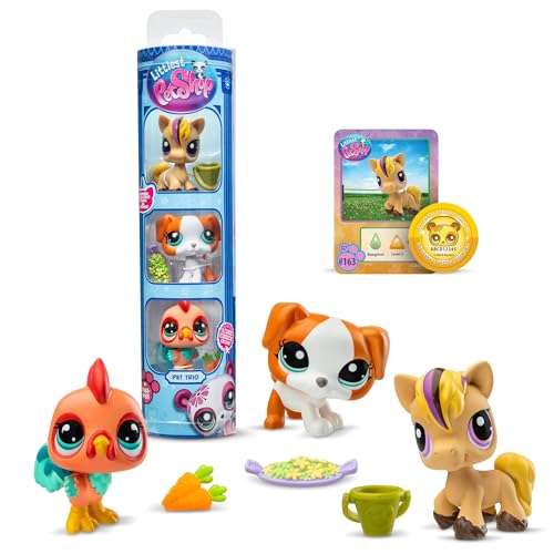 Littlest Pet Shop Bandai BF00635 Campo Pets BF00635, Generation 7, Haustiere 163, 164, 165, echte LPS-Haustierfiguren, Display in Tube mit Haken, für Kinder ab 4 Jahren von Littlest Pet Shop