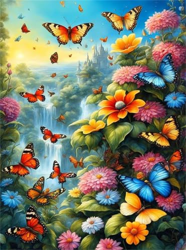 Puzzle 100 Teile,Puzzle für Erwachsene,EIN Herausforderndes Rätsel,Puzzles 100 Teile Erwachsene,Puzzlespiele Für Die Ganze Familie Geschenke,Blumen-Schmetterlings-Schloss-Landschaft von Lituor